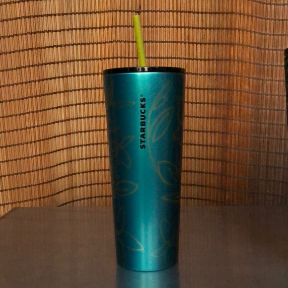 NEW STARBUCKS Teal with Gold Floral Print Design Collectors Venti 24oz Cold Cup - Picture 5 of 8